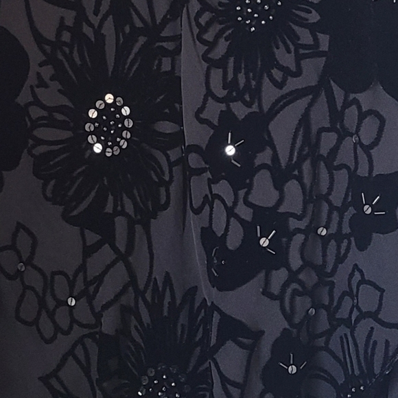 Adrianna Papell Beaded Shear Layered Top Velour Flowers Silk Blend - Picture 4 of 7